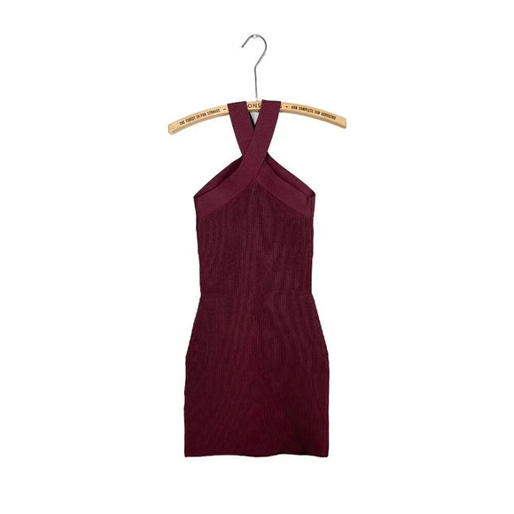 Aritzia Babaton Womens XS Sculpt Knit Criss  Cross Ribbed Bodycon Dress Maroon - Picture 2 of 5